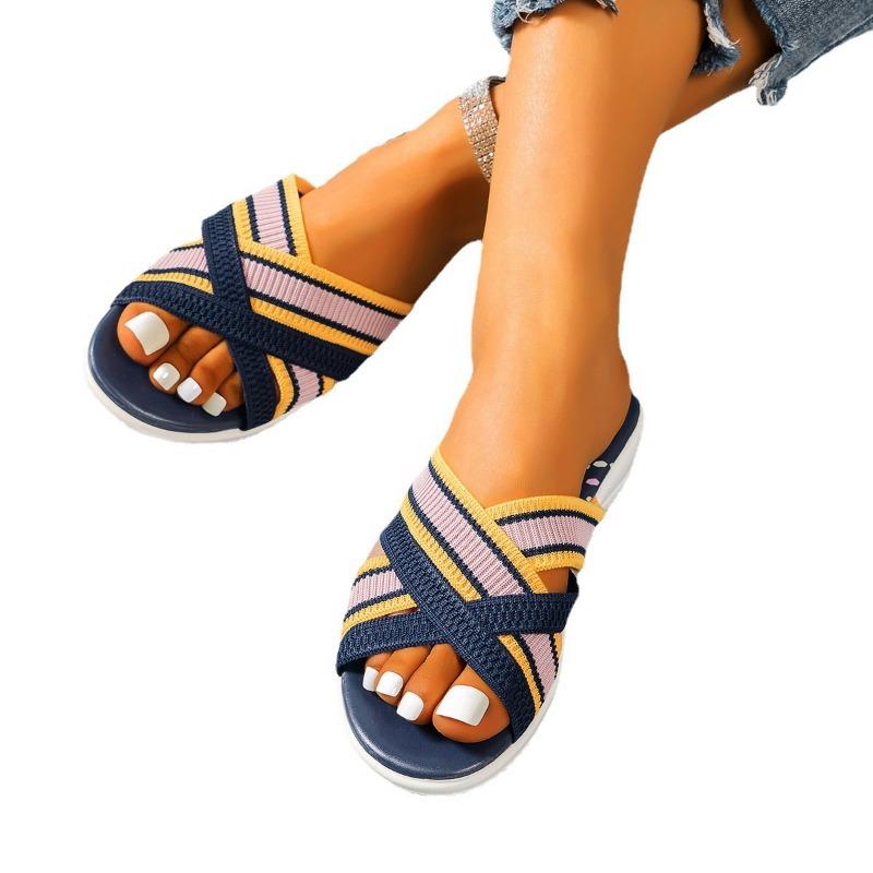 New cross flat bottom round head empty lady cool slippers wish