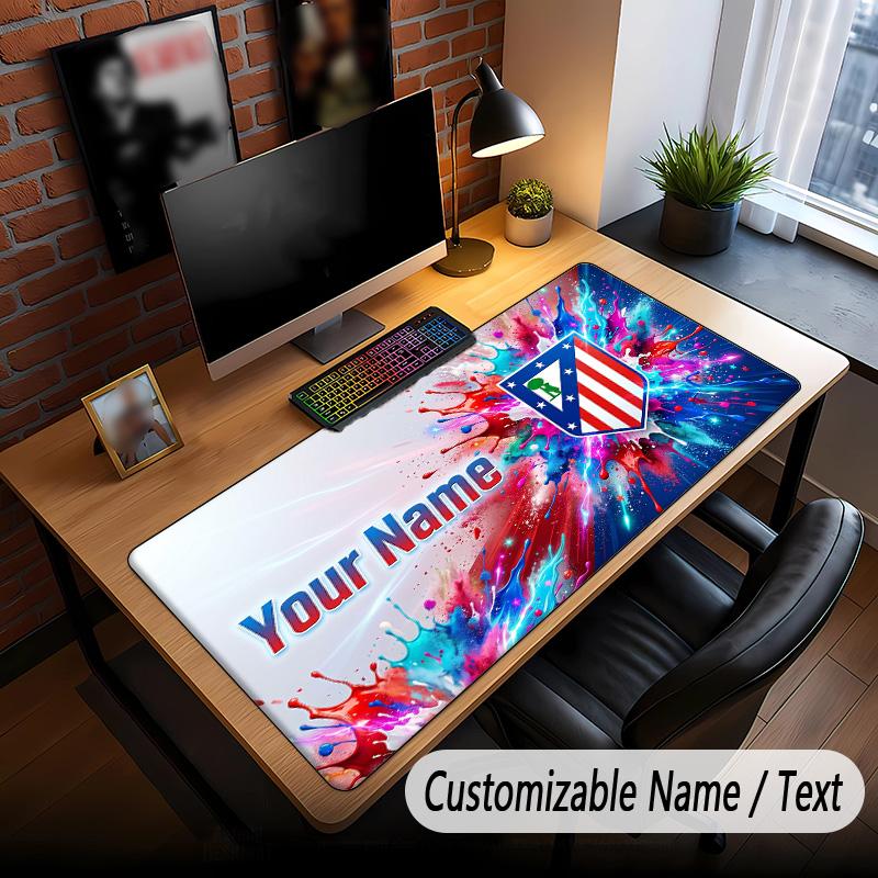 Alfombrilla de ratón grande con estampado del Atlético de Madrid FC, texto con nombre personalizado, alfombrilla de escritorio para oficina y juegos