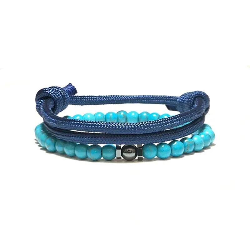 

2Pcs Mens Bracelet Set Handmade Weaven Sliding Adjustable Paracord Braslet 6mm Natural Red Howlite Map Stone Braclet Pulseria