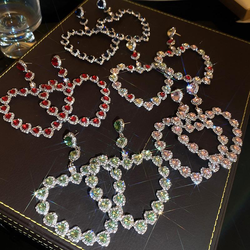 Boucles d'oreilles Cœur Strass Exagéré Argent Sterling: Mode Européenne & Américaine Haut de Gamme Luxe pour Femmes