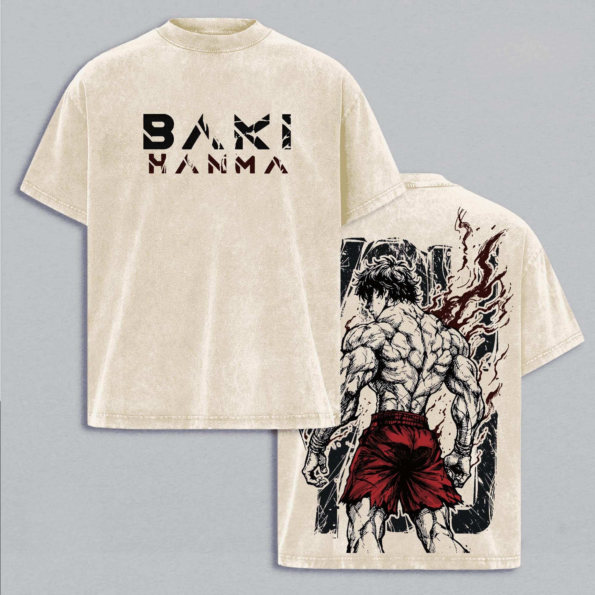 

Baki Anime T-shirt Manga Printed Tshirt Men‘s Clothing Vintage Washed Oversized T Shirt Short Sleeve 100% Cotton Tees Tops S бежевый