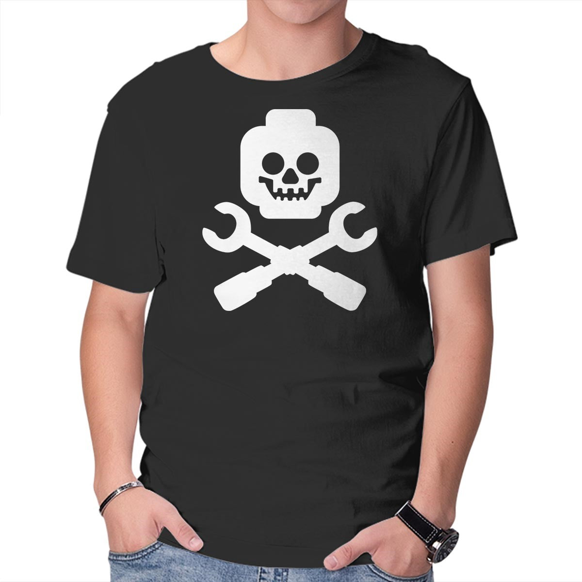 Unisex Crew Neck T-Shirt Brick and Crossbones Graphic Short Sleeve Casual Tee M
