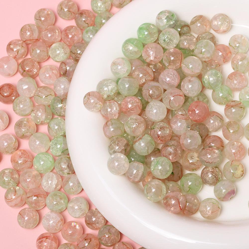 Yori 40pcs 10mm Imitation Crack Glass Beads Round Loose Spacer Beads for Jewelry Making DIY Bracelets Phone Chain Accessories