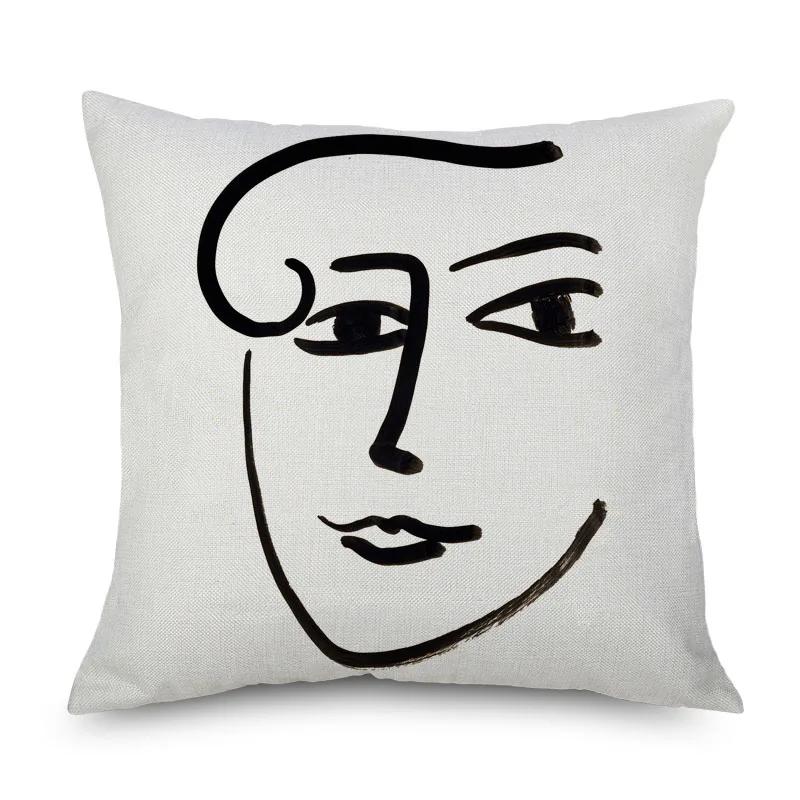 Henri Matisse Portrait Cushion Covers Simple Line Drawing Linen Pillow Case Sofa Deocr Art Painting Decorative