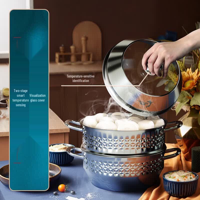 TIBORANG 28cm 3-Layer Thickened Stainless Steel Steamer Pot