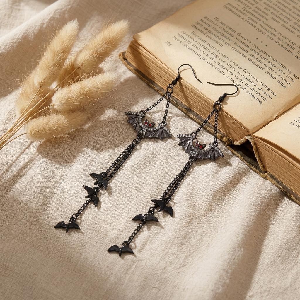 New Design Sweet Cool Black Bowknot Spider Dangle Earring for Women Gothic Spider Web Bat Long Tassel Earring Halloween Jewelry