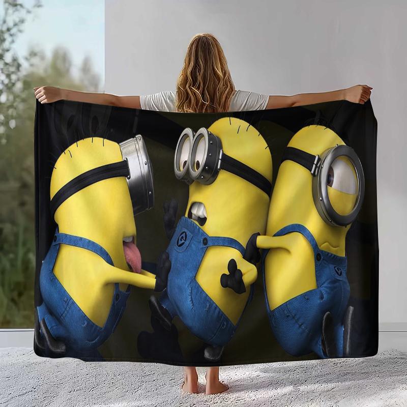 Cute Minions Cartoon Flannel Blanket,Ultra Soft Warm Plush Throw for Home Bedroom Bed Sofa Cover Camping Picnic Gift Kids