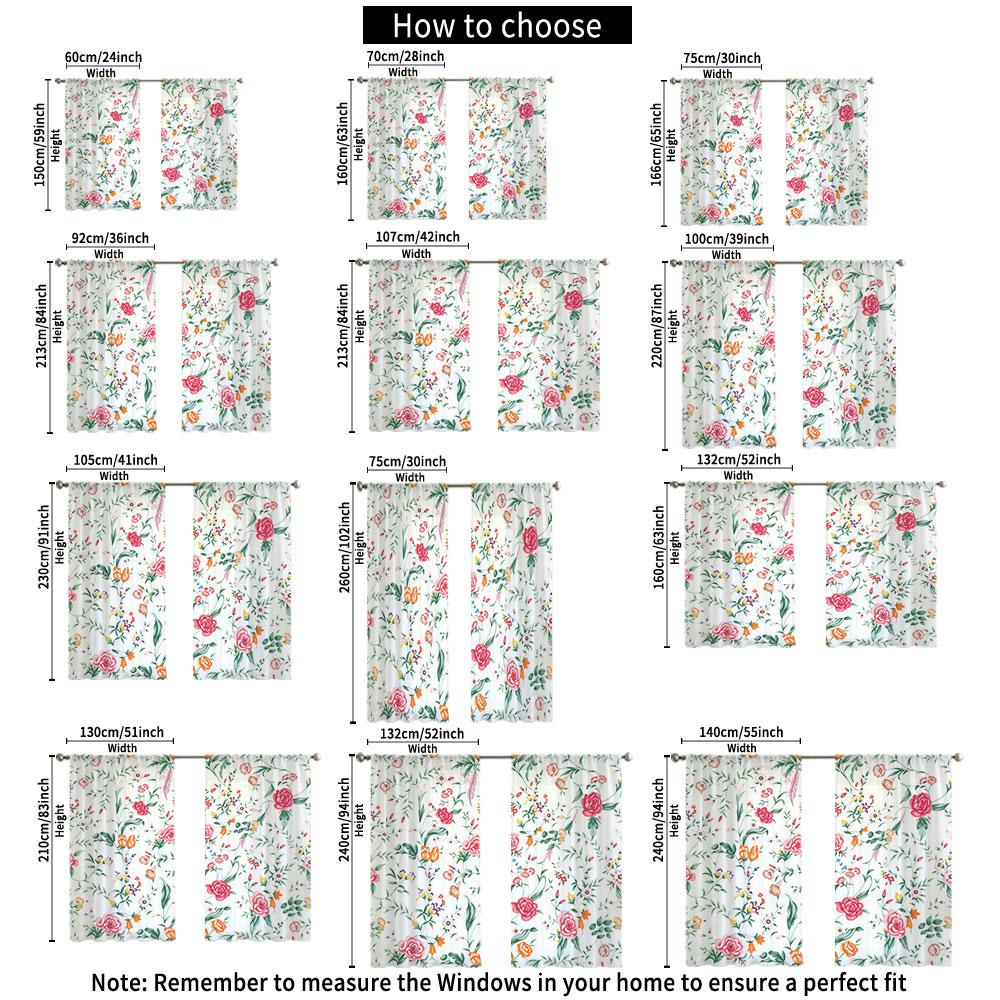 2Pcs Rod Pocket Curtain Light Block Privacy Drape Living Bedroom Multicolor Vintage Floral Print Window Curtain For Home Deco