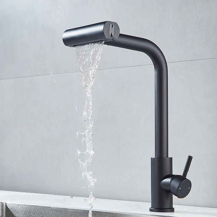 4 Modes Kitchen Faucet Stainless Steel WashBasin Mixer Tap Multi-functional Pull-out Sink Faucet Waterfall Bathroom Faucets