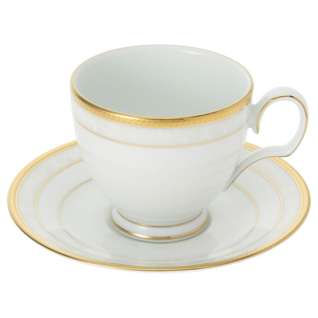 Noritake Cup Saucer 250cc Hampshire Gold Fine Porcelain & (Pair Set) (Coffee/Tea) (P91988/4335)