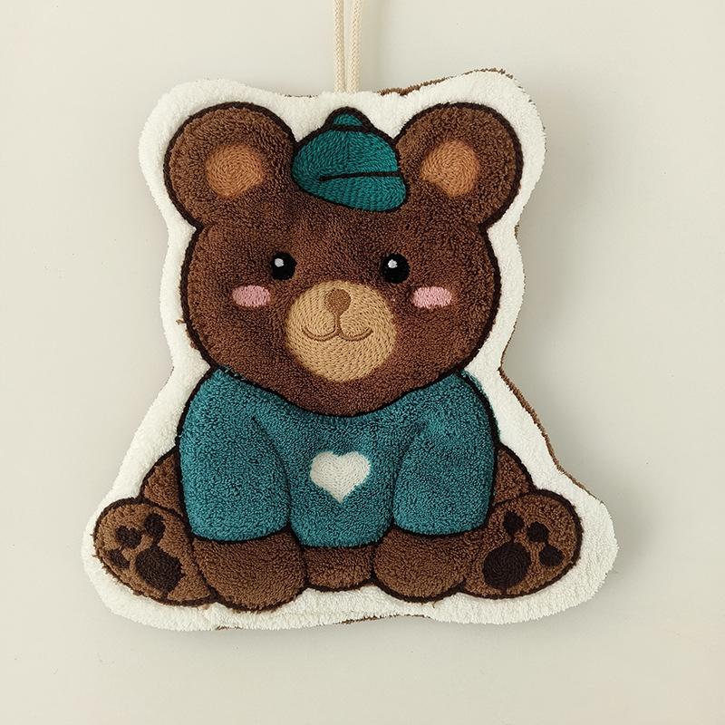 

Милое мультяшное коралловое флисовое полотенце для рук, подвесное кухонное бытовое полотенце, быстро впитывающее воду, утолщенная тряпка, полотенце для рук с мишкой зелёный