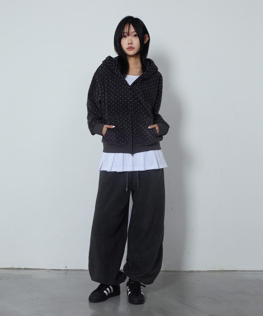 CHICKS Fleece Side Pintuck Balloon Jogger Pants Charcoal