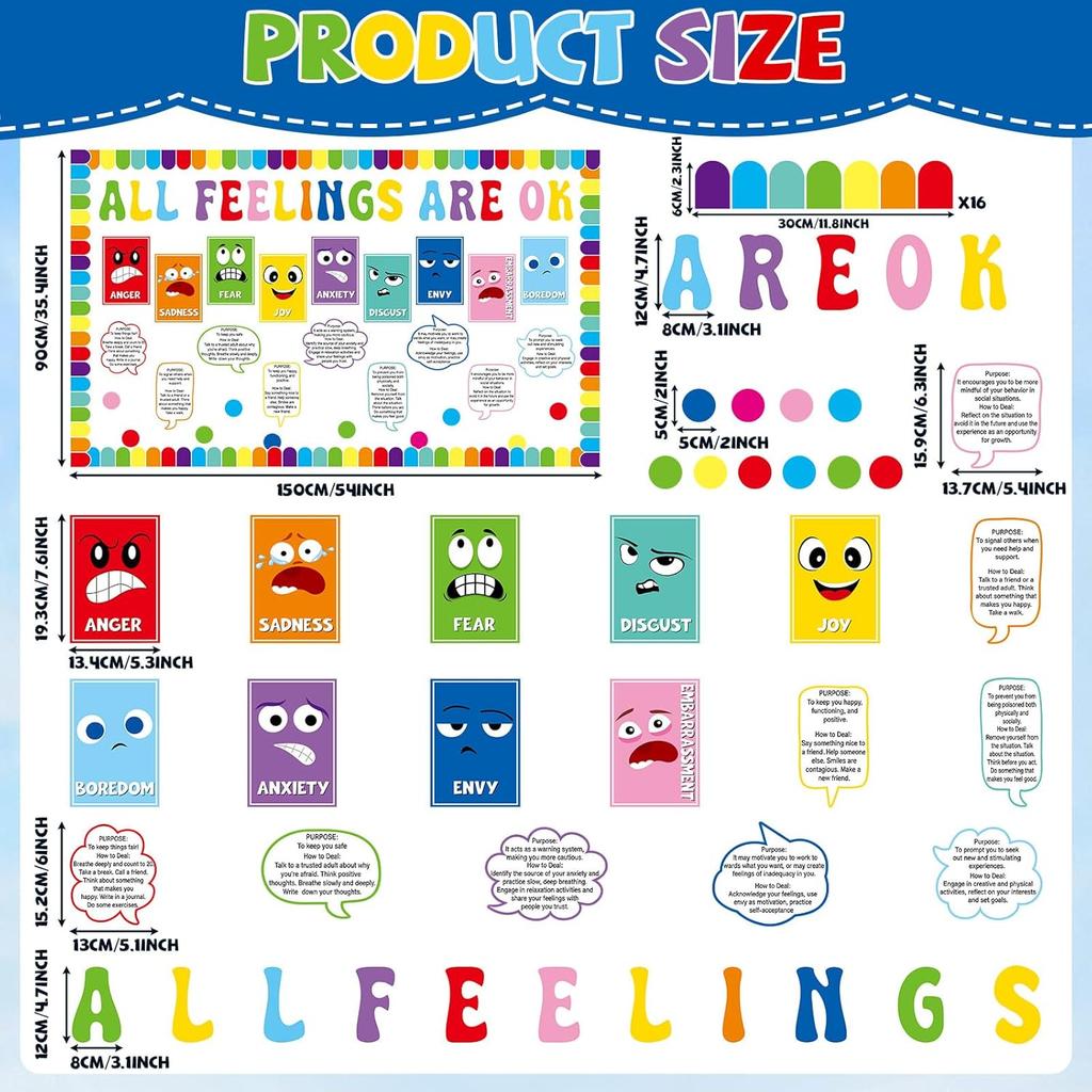Mental Health Bulletin Board Decorations Set All Feelings Are Ok Classroom Decor Back to School Wall Decor Emotion pirational Cutouts for Kid Teacher