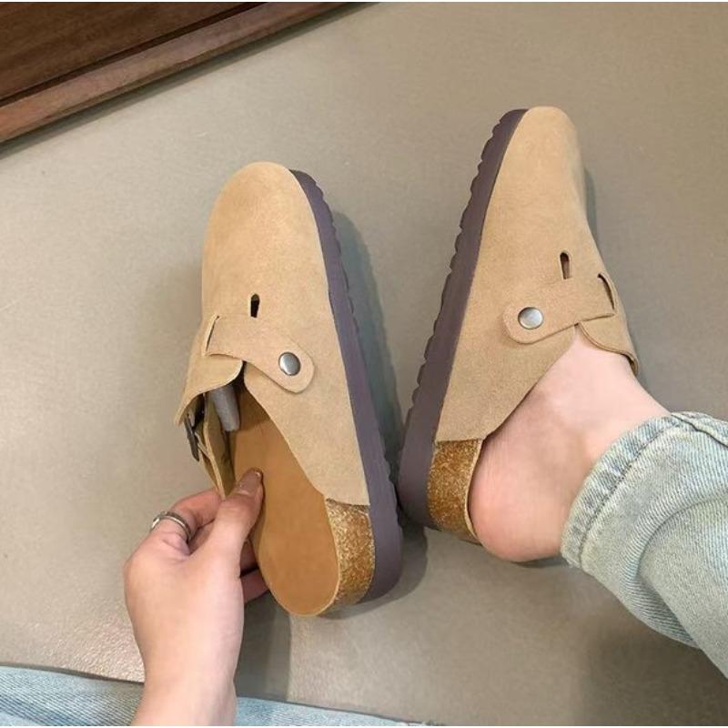 Fashion New Women's Closed Toe Slippers Suede Leather Clogs Sandals for Women Retro Fashion Garden Mule Clog Slides Mujer Plus Size 43