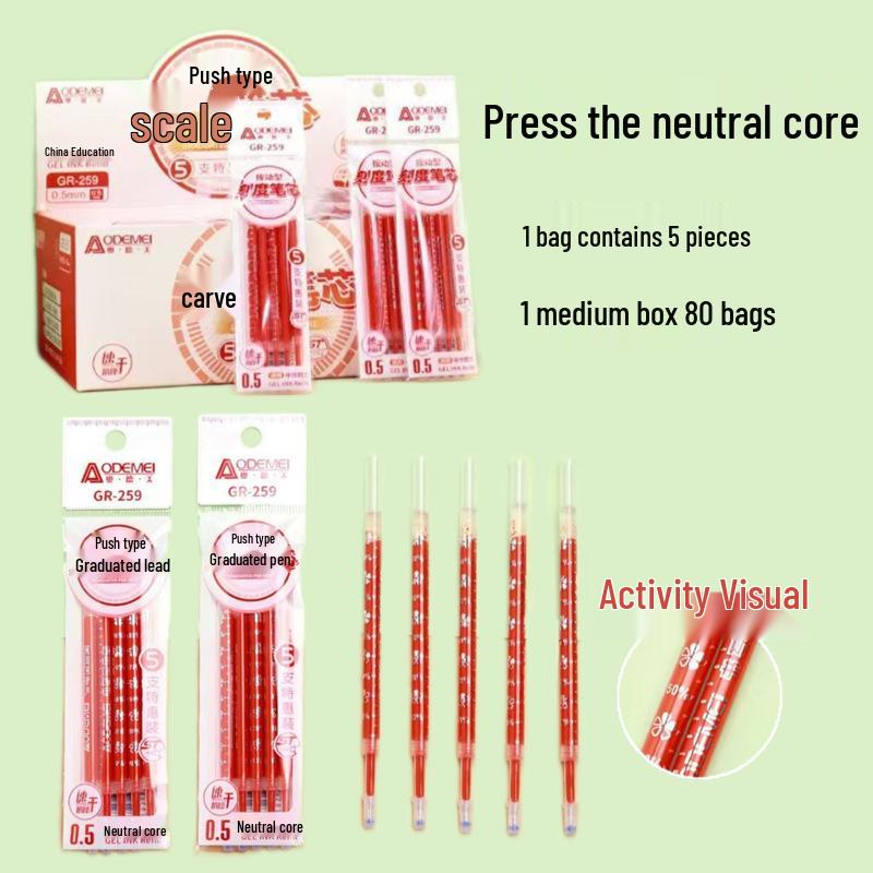 

5-Piece Click-Action Pen Refills: Black & Red, 0.5mm Bullet Tip, Transparent Needle Tube - Perfect for Students & Office Use 1 Bag of 5 Click-action Refills