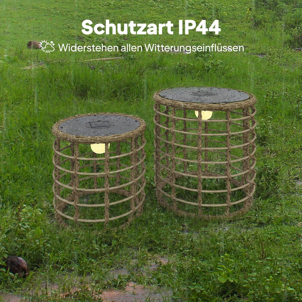 Solar Floor Lamp Set of 2, Rattan Solar Lamps with Light Sensor, LED Solar Light In Boho Style, IP44