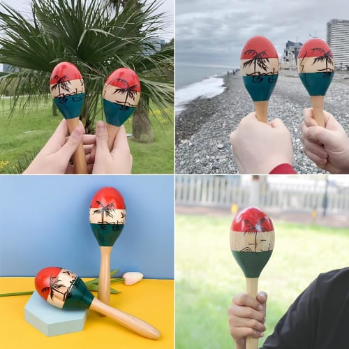 KDSSYFT Handmade Maracas, Percussion Instrument, Asian Eurhythmic Instrument, Wooden Shaker, Egg-Shaped, Perfect for Karaoke and Parties (Palm Tree De