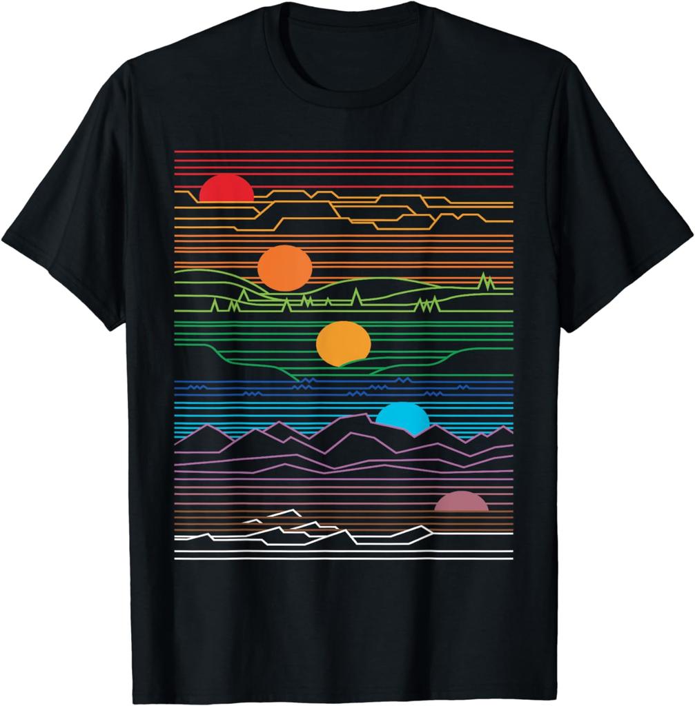Retro Sunset Mountains Multi Sun Landscape T-Shirt