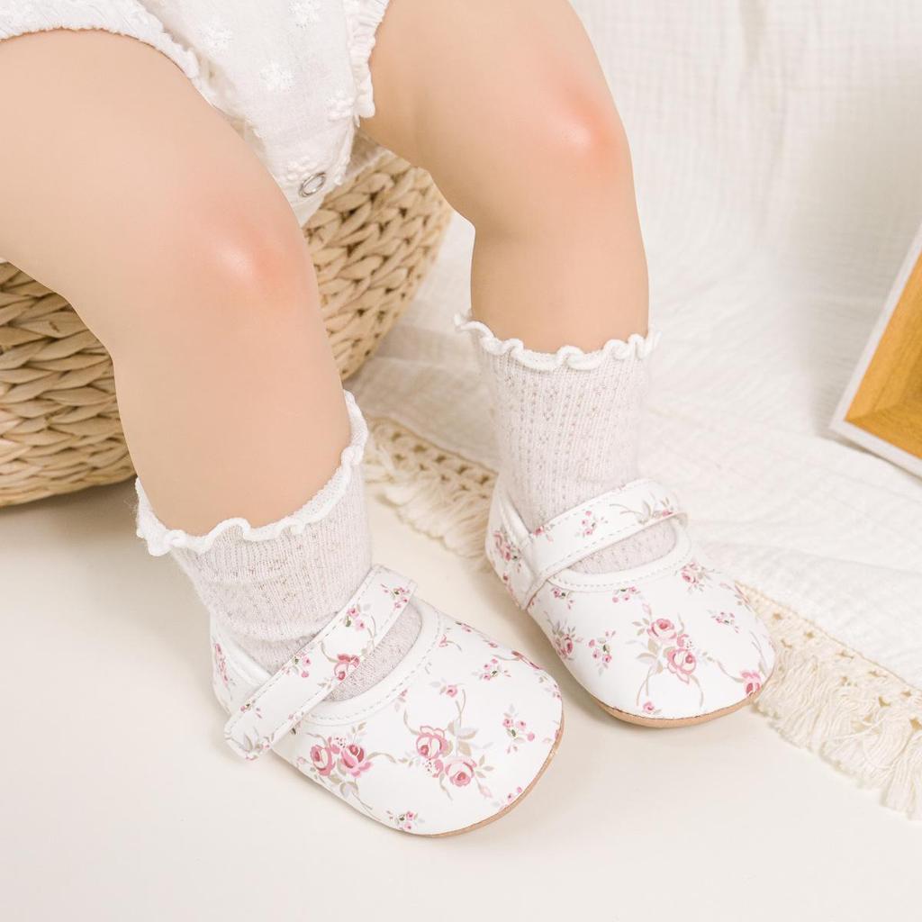New Printed Pattern Non-Slip Velcro Princess Baby Shoes with Rubber Sole