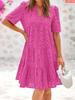 Sweet Hollow Lace Short Sleeve V Neck A Line Skirt Dress