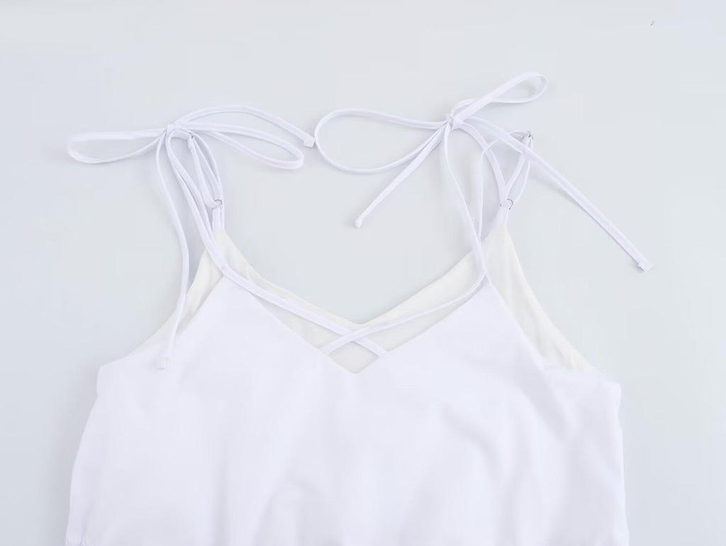 2025 Summer Spaghetti Strap Cotton Embroidered Dress: Fashionable Solid Color Women's Dress