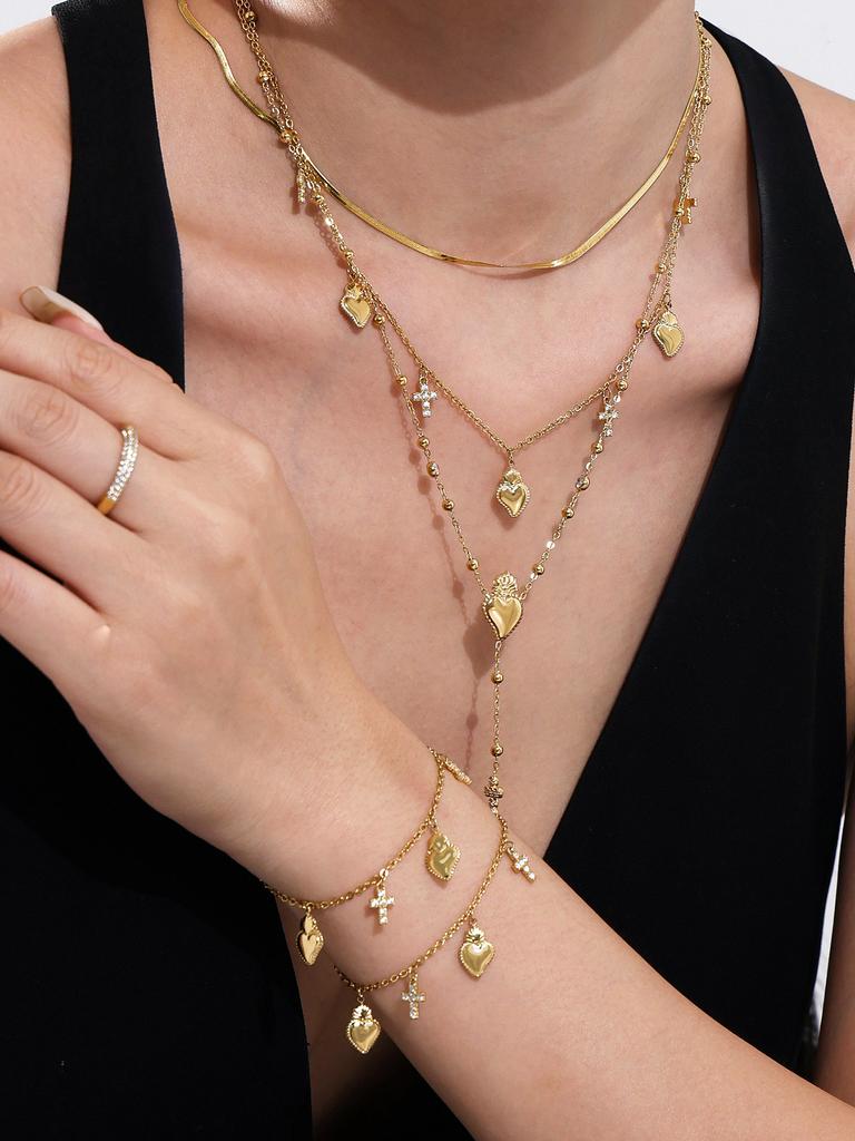 Cross And Heart Charms Necklace Bracelet In Stainless Steel 18k Gold Plated Chain Necklaces Bracelets Jewelry Set For Women
