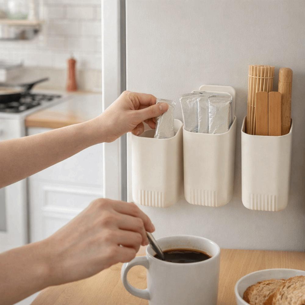 Large Capacity Magnetic Storage Box Plastic Straw Holder  Refrigerator Side