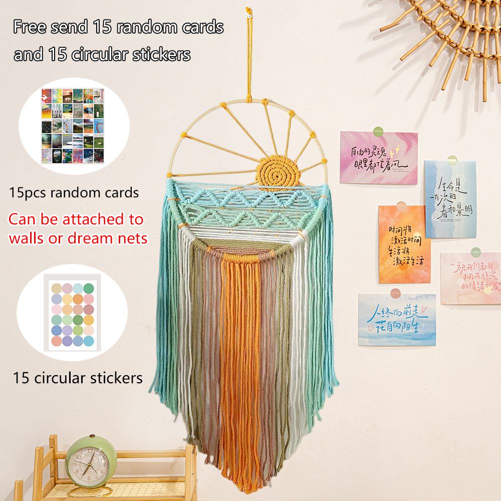 Hand-woven Cotton Rope Sunrise Sunset Tapestry Bohemian Colorful Sunrise Sunset Wall Art with Tassel Decorative Dream catcher