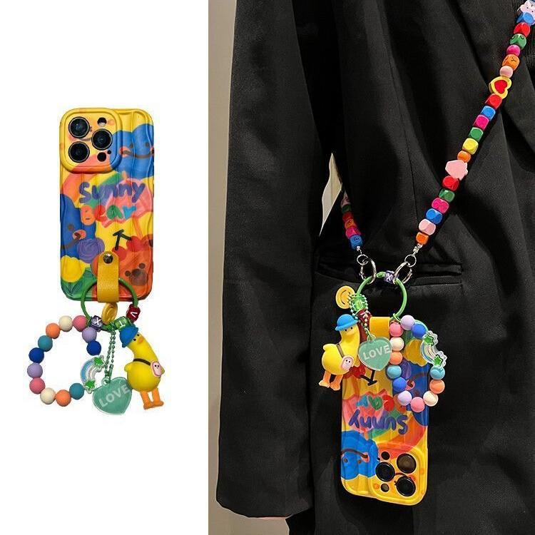 The Cute Crossbody Building Block Lanyard Is Suitable for The IPhone 16Promax Phone Case IPhone15 New Models 13 14 12 X