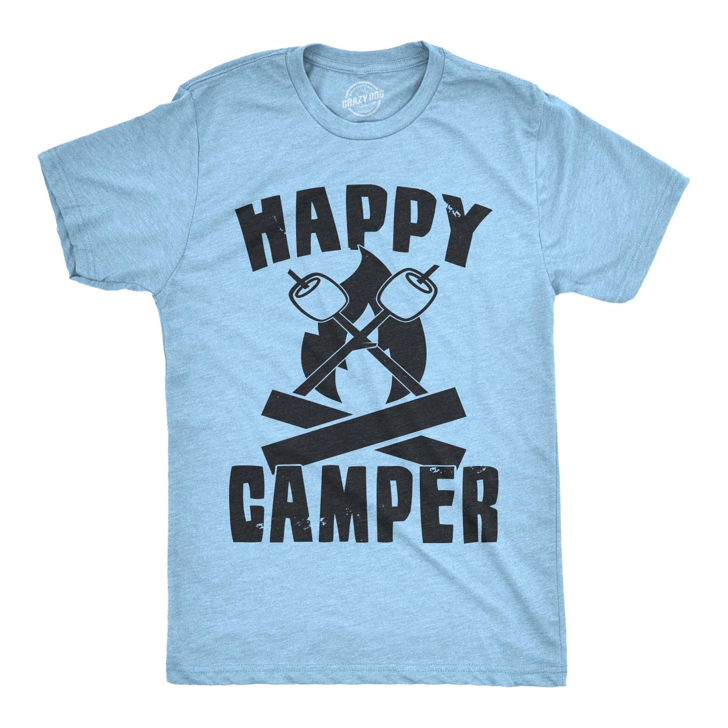 Mens Happy Camper Shirt Funny Camping Cool Hiking Graphic Vintage Tee 80s Saying XL