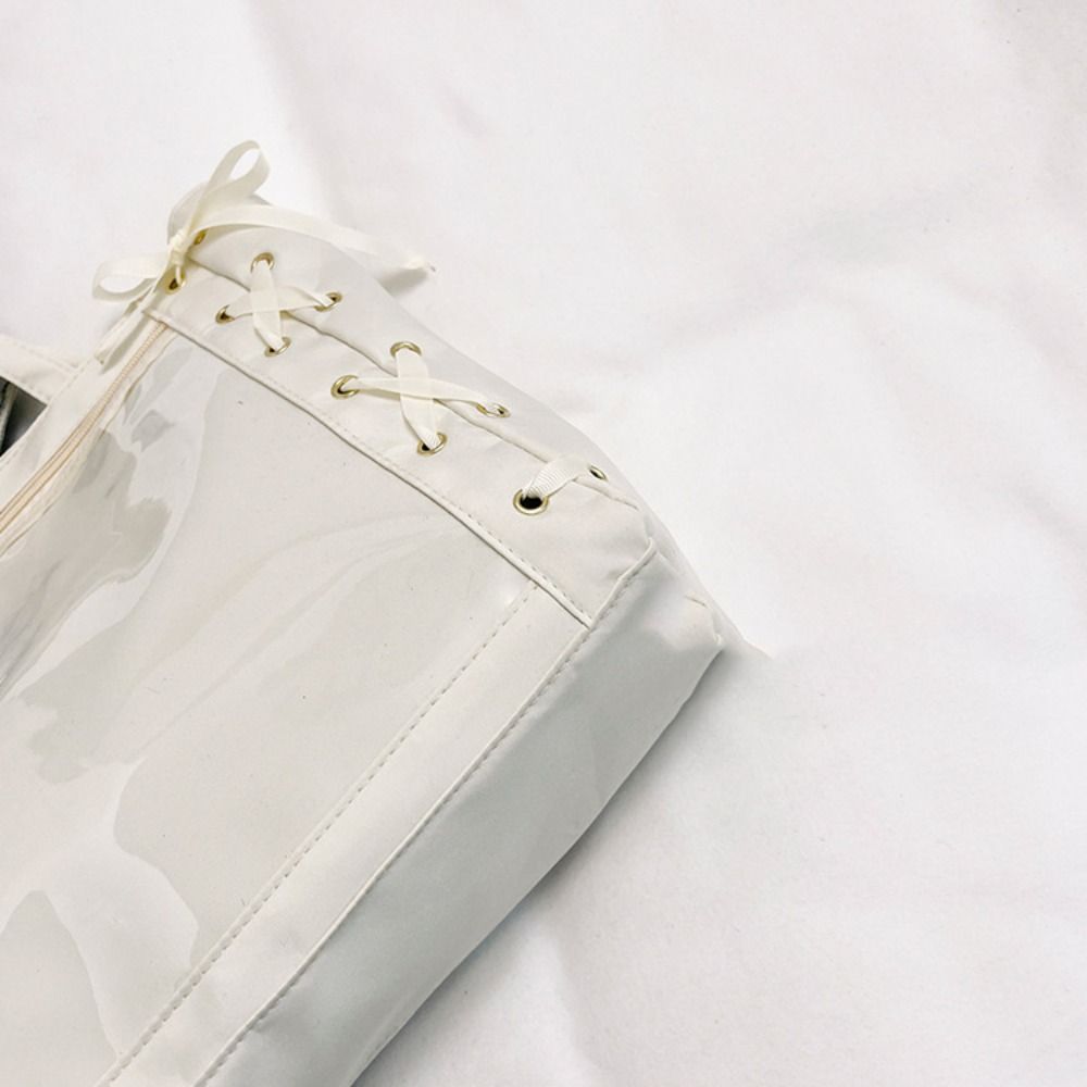 Cross Ribbon Transparent Pocket Lace-up Shoulder Bag Portable Simple Itabag  Women