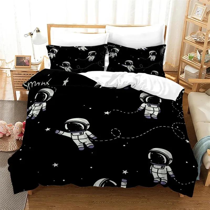 Astronaut Duvet Cover Set Galaxy Outer Space Bedding Set 3D Boys Cosmonaut Spaceman Comforter Cover Universe Planet Quilt Cover