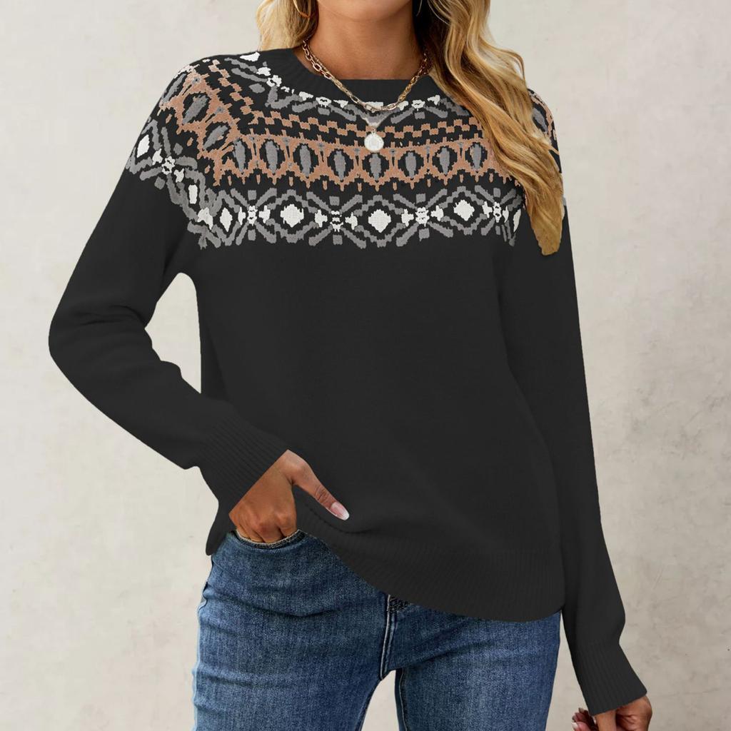 Women's Knitted Retro Round Neck Loose Pullover Sweater
