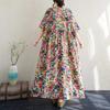 Damen Baumwolle und Leinen Rundhals Kurzarm Schlicht Floral Langrock, Langes Mädchen