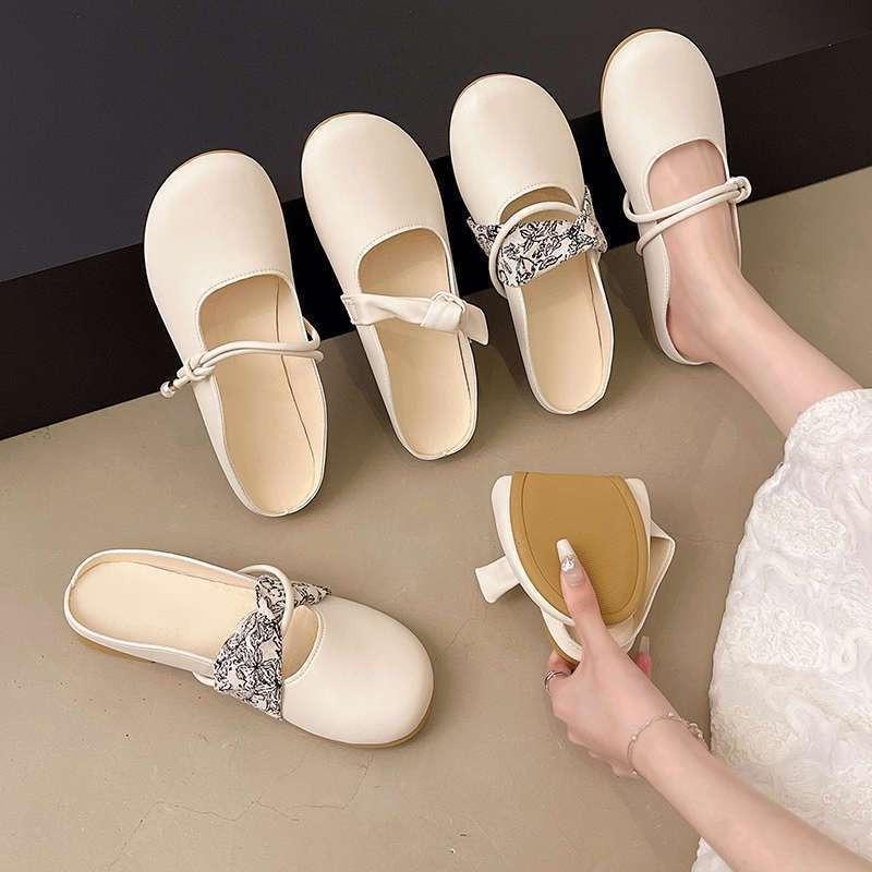 Evening Shoes, Single Shoes, Flat-bottomed Bag Head, Half Slippers, Women's Outer Wear, New Summer and Autumn One-pedal Fashion, Mary Jane