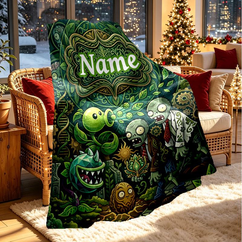 Custom Name Personalized Plants vs. Zombies Print Blanket, Home Decor, Bedroom, Sofa, Camping, Couch, Gifts for Birthday Christmas