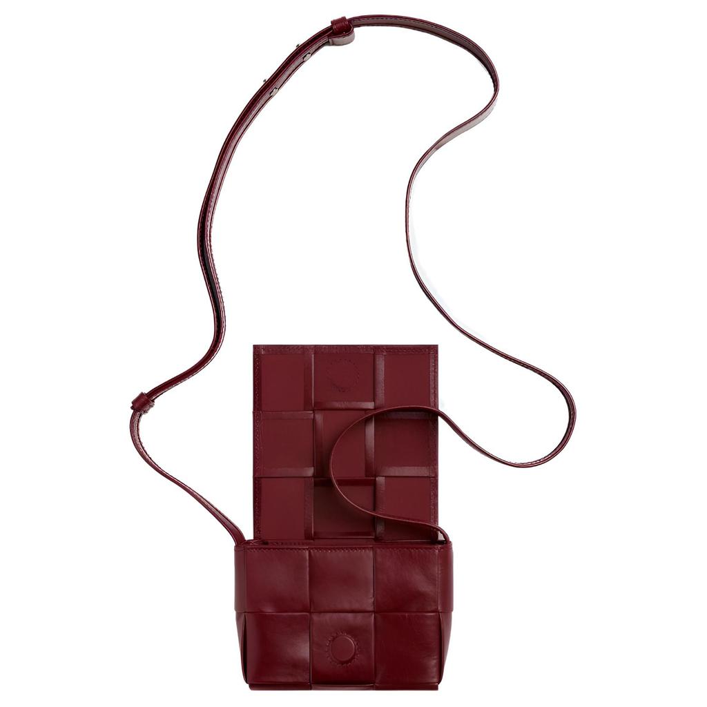 Bottega Veneta Cassette Intreccio Magnetic Closure Oiled Leather Crossbody Mini Bag Men Bags Burgundy 667048VCQ722245