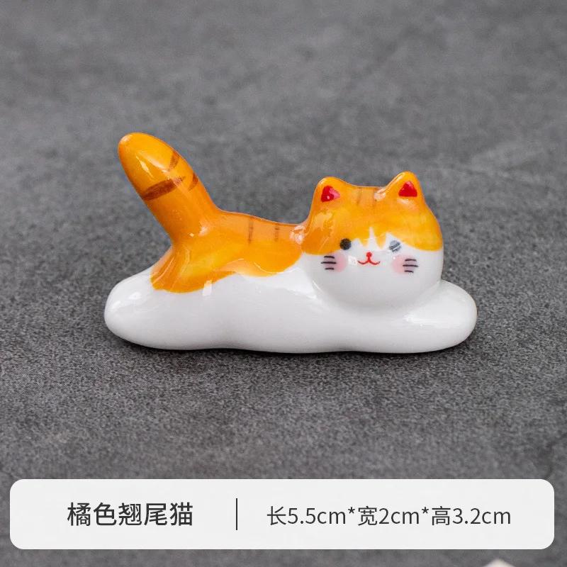 Japanese Style Underglaze Ceramic Cute Cat Chopstick Holder Tableware Restaurant Simple Oval Spoon Bracket Utensil for Kitchen