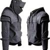 Men's Halloween Knight Hoodie with Mask, Elbow Pads, Drawstring, and Kangaroo Pocket - Solid Color Cosplay Costume