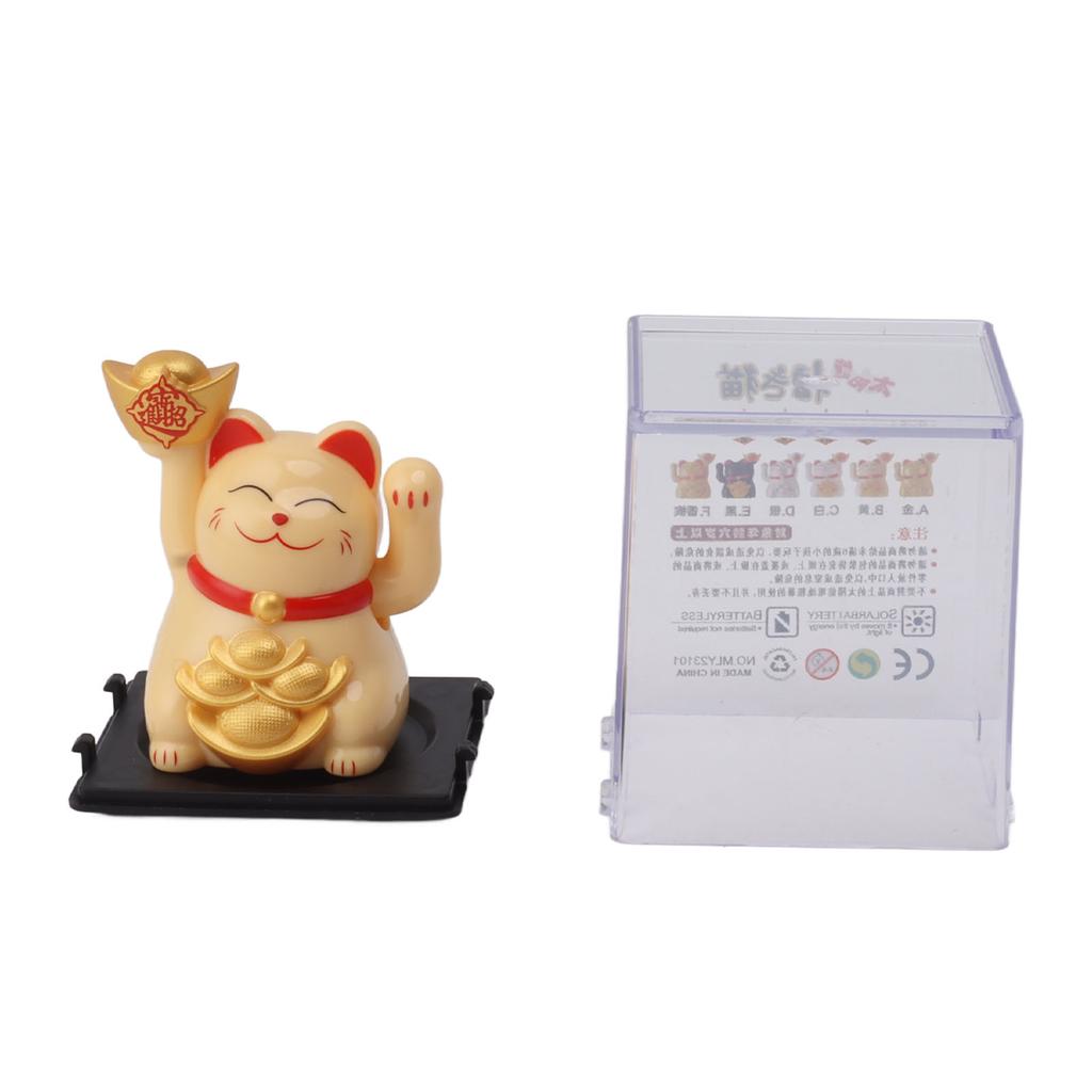2in Solar Powered Waving Arm Lucky Cat Ornament Welcoming Waving Hand Wealth Fortune Cat