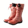 Botas de Neve de Inverno Femininas com Cadarço e Zíper Lateral, Botas Espessadas para Exterior, Cabedal em Couro Bovino Dividido e Microfibra, Interior em Couro Suíno Dividido, Solado em TPR