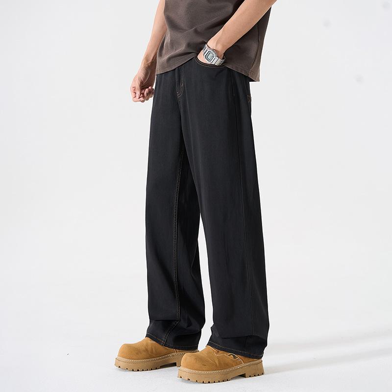 Black Tencel Jeans Men's Trendy Brand Summer New Lyocell Loose Straight Drop Casual Pants