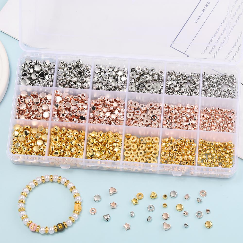 1440pcs CCB Spacer Beads Set 18 Grids Love Round Loose Bead for DIY Bracelet Necklace Earrings Jewelry Making Accessories Kits