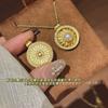 Sea Water Pearl Akoya 7mm Left and Right Rotatable Wealth and Prosperity Flower Design, Ancient Gold-Plated Eight Treasures Compass Pearl Necklace