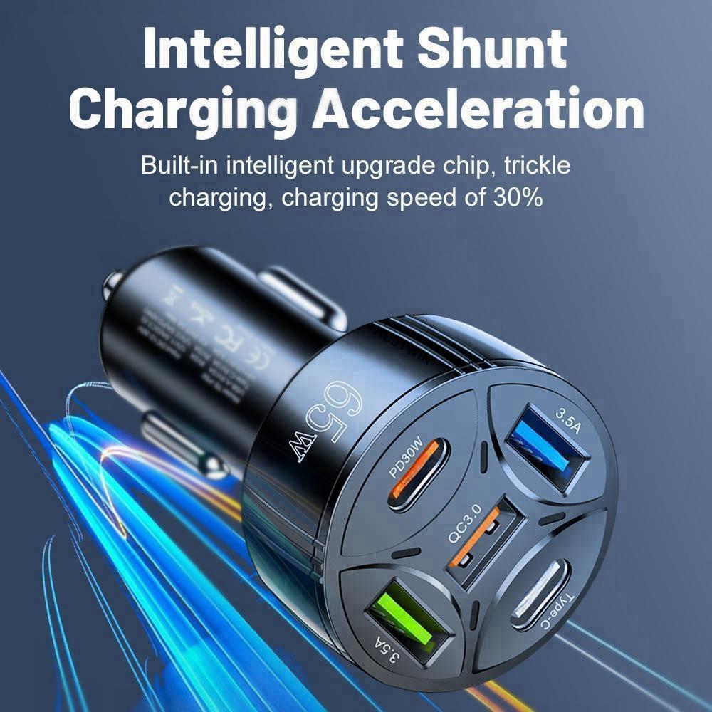65W USB Car Charger Fast Charging 5 Ports PD Type C Car Phone Charger Adapters For iPhone 15 Xiaomi Samsung Quick Charger In Car