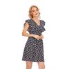 Women Summer V-Neck Chiffon Print Ruffled Sleeveless High Waist A Line Chic Dress S-XXL