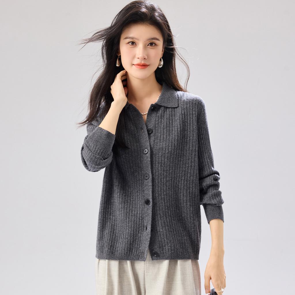 [100% Sheep Wool Top] Autumn and Winter New Polo Cardigan High End Warm Women's Wool Sweater