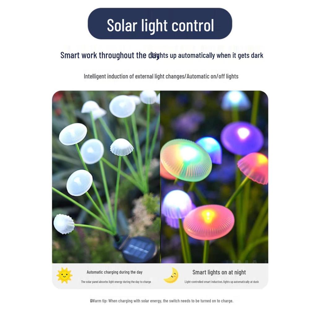 LED Solar Jellyfish Outdoor Fiber Optic Light - Courtyard Decoration & Lawn Mushroom Plug