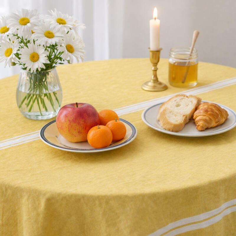 Linen Vintage Striped Waterproof Tablecloth 2-Person M Yellow