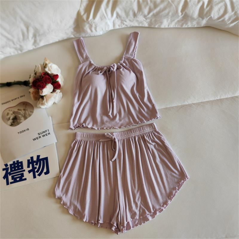 Сексуальная пижама женская модал с вставками на груди летняя пижама без рукавов жилет шорты домашняя одежда комплект из двух предметов пижама домашняя одежда M